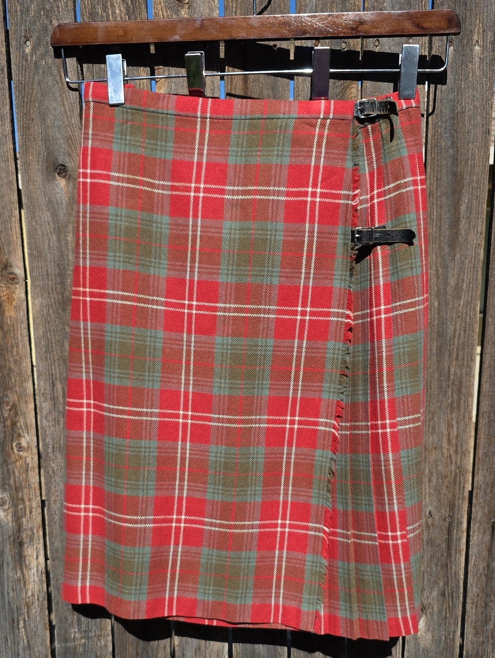 Vintage Red Plaid Wrap Skirt Kilt with Buckle Detail Scotland